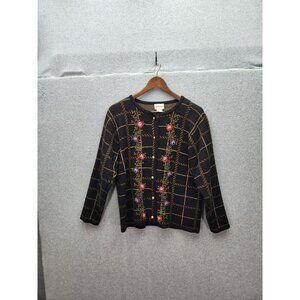 Vintage Crystal-Kobe Womens Floral Embroidered Cardigan Sweater S 100% Acrylic M